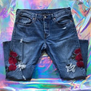 Blue Levi Strauss 501 Tapered Embroidered Jeans